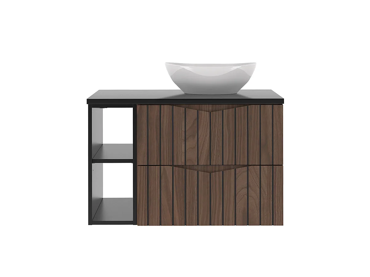 Meuble simple vasque 80cm 2 niches Siena bois et noir