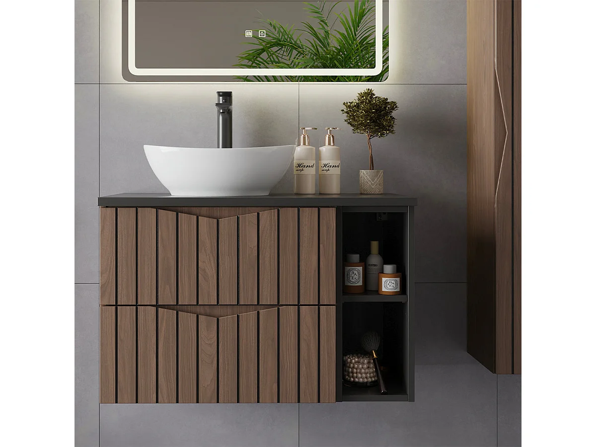 Meuble simple vasque 80cm 2 niches Siena bois et noir