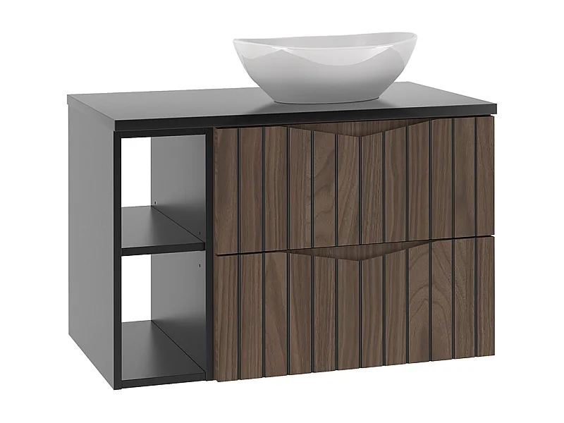 Meuble simple vasque 80cm 2 niches Siena bois et noir