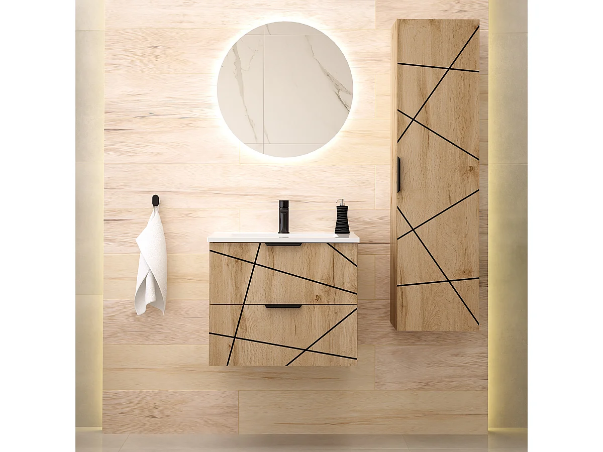 Meuble simple vasque encastrée 60cm Teren Bois