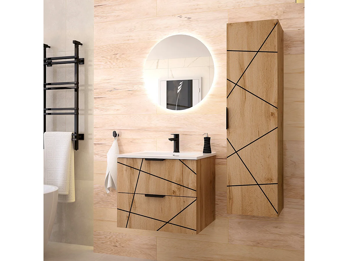 Meuble simple vasque encastrée 60cm Teren Bois