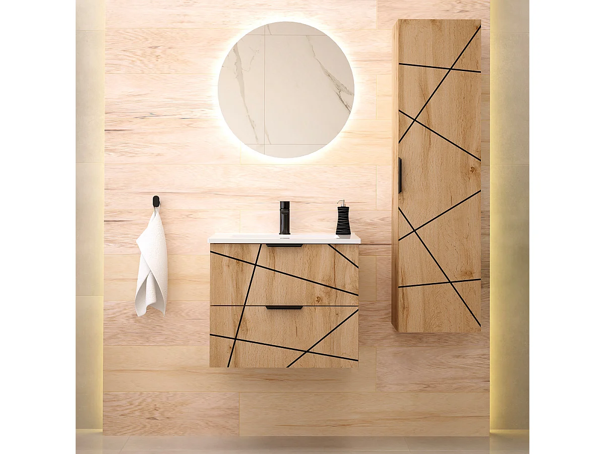 Meuble simple vasque encastrée 60cm Teren Bois