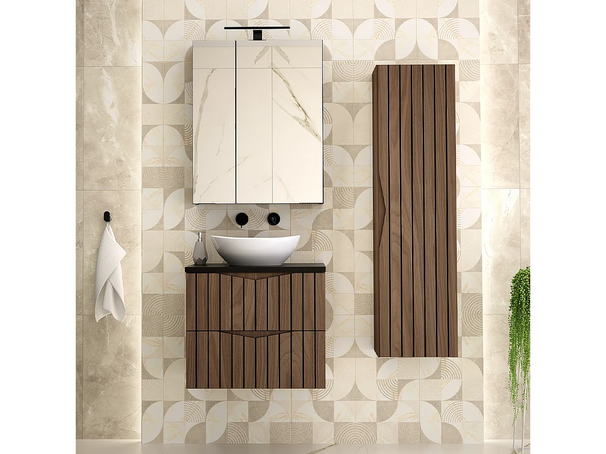 Meuble simple vasque 60cm Siena bois et noir