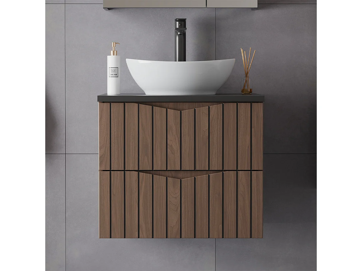 Meuble simple vasque 60cm Siena bois et noir
