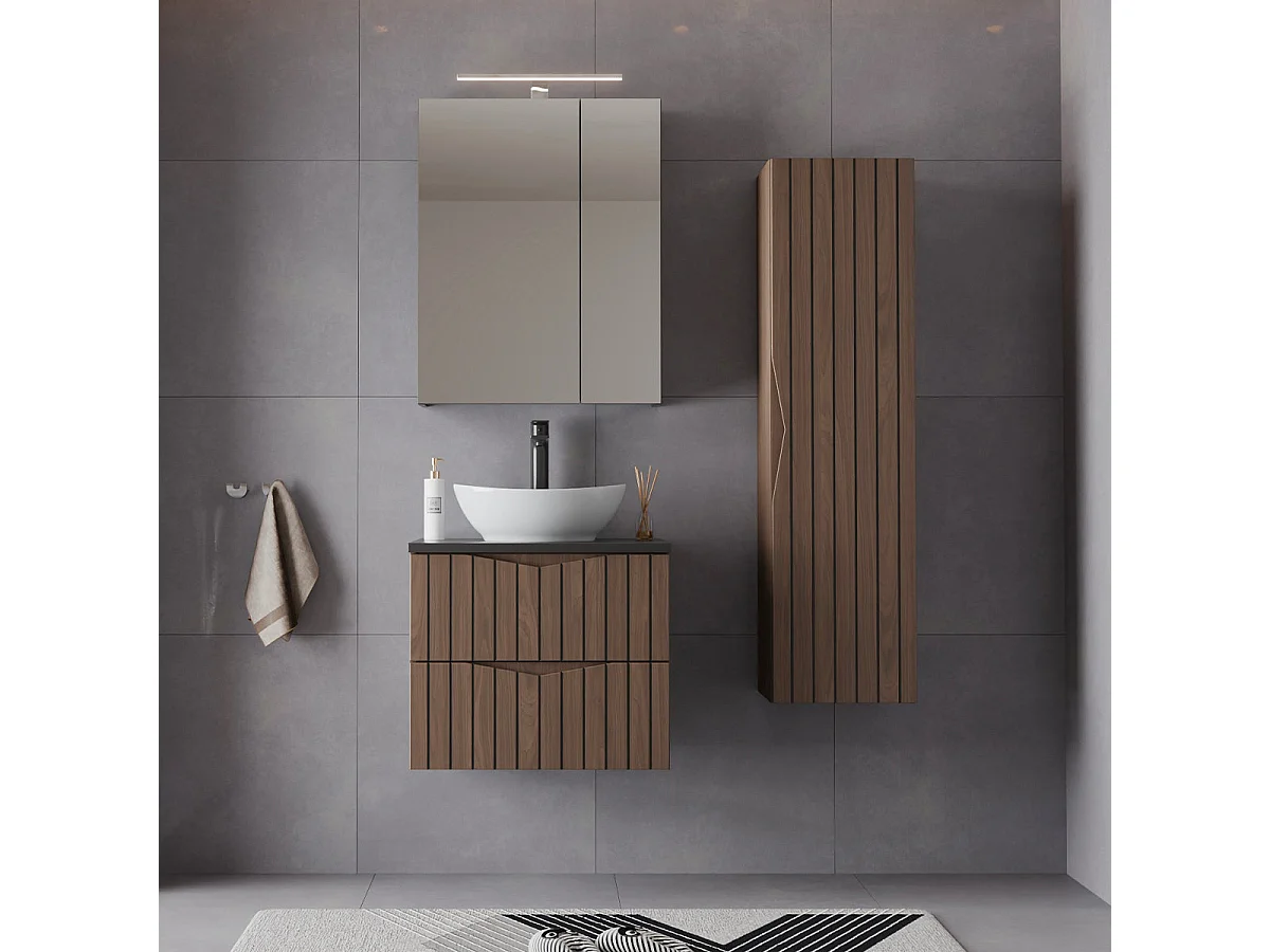 Meuble simple vasque 60cm Siena bois et noir