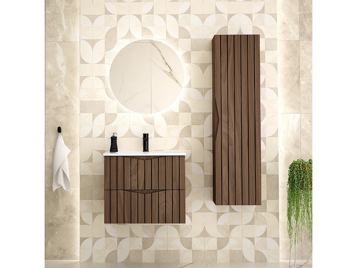 Einzelwaschtisch 60cm Siena Holz und Schwarz