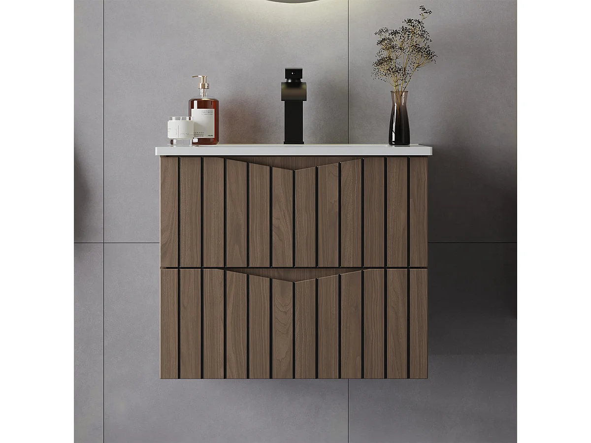 Meuble simple vasque encastrée 60cm Siena bois et noir