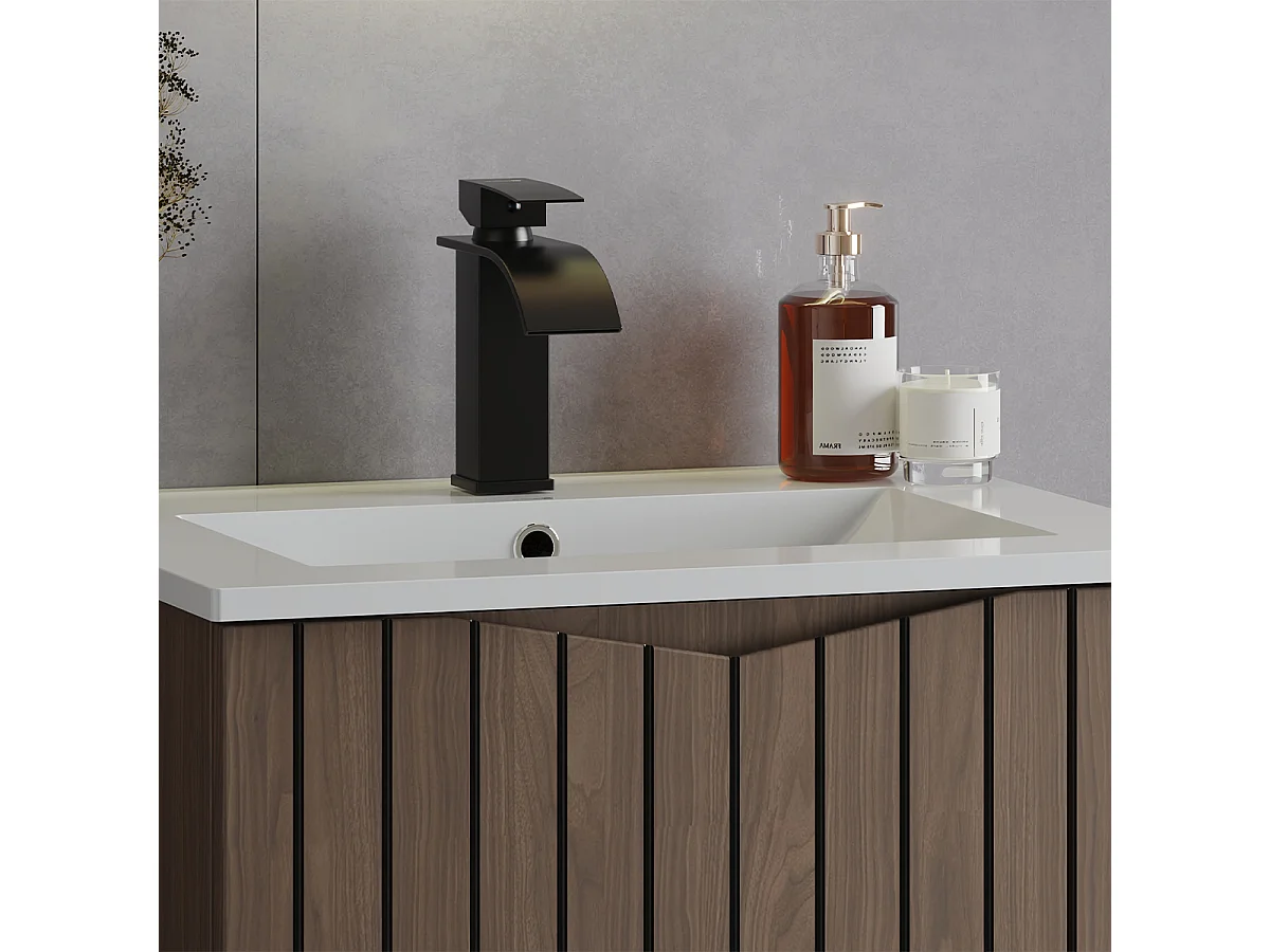 Meuble simple vasque encastrée 60cm Siena bois et noir