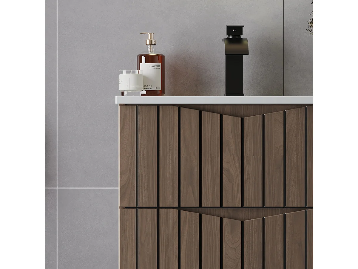 Meuble simple vasque encastrée 60cm Siena bois et noir