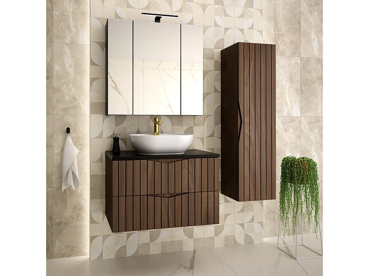Meuble sous-vasque 80cm plan de toilette Siena bois et noir