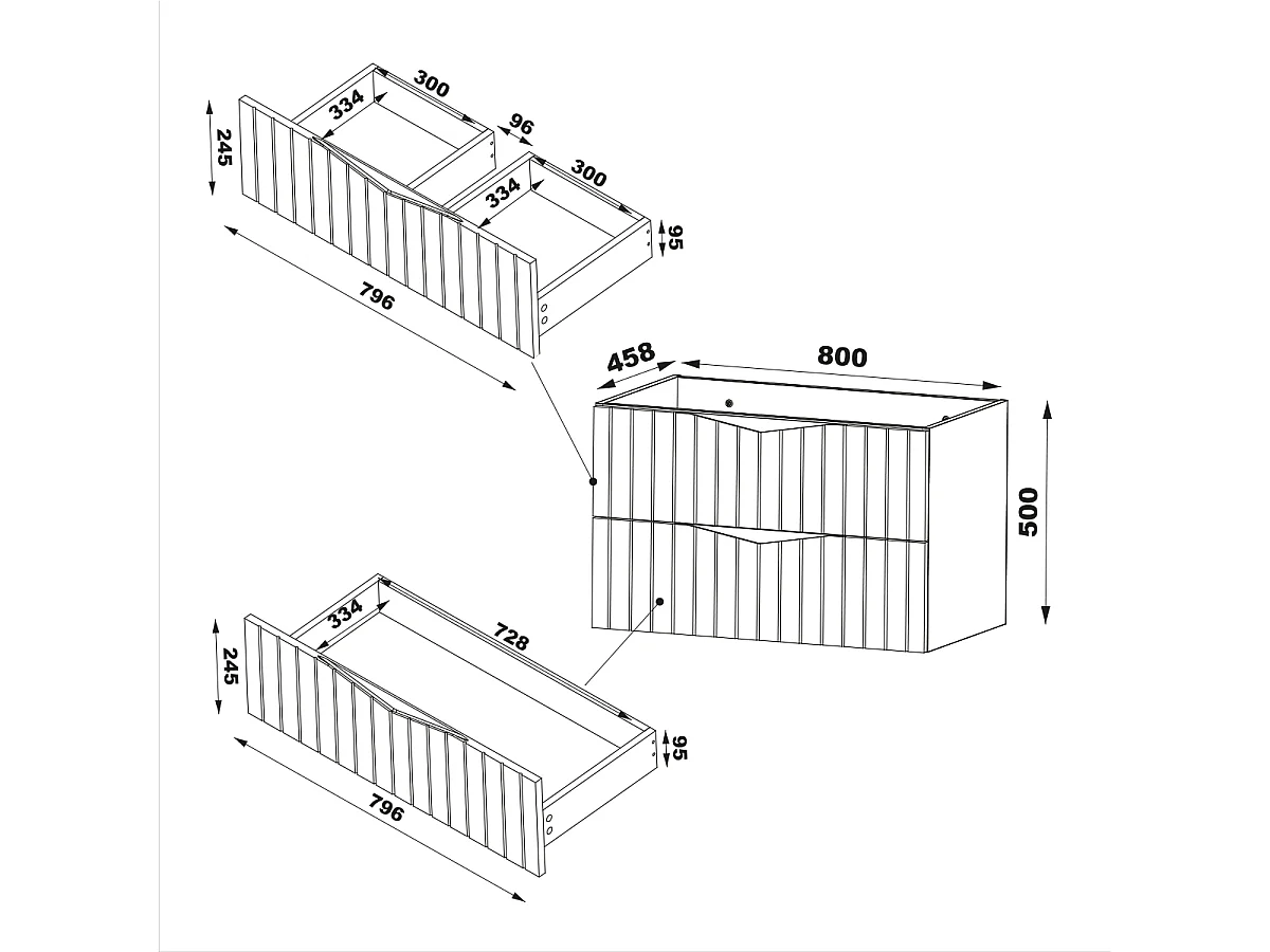 Meuble sous-vasque 80cm plan de toilette Siena bois et noir