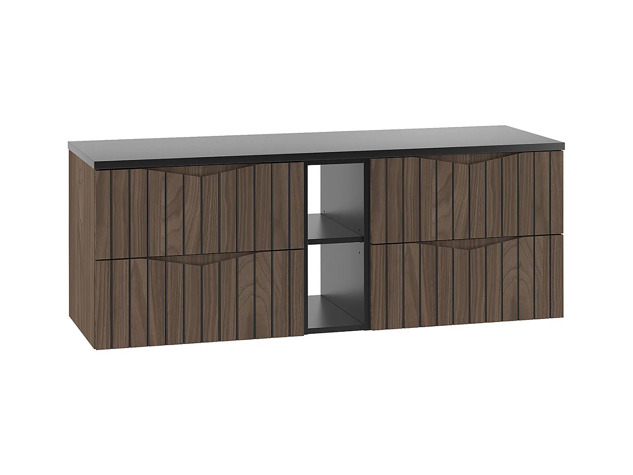 Wastafelonderbouw 140cm 2 nissen wastafelblad Siena hout en zwart