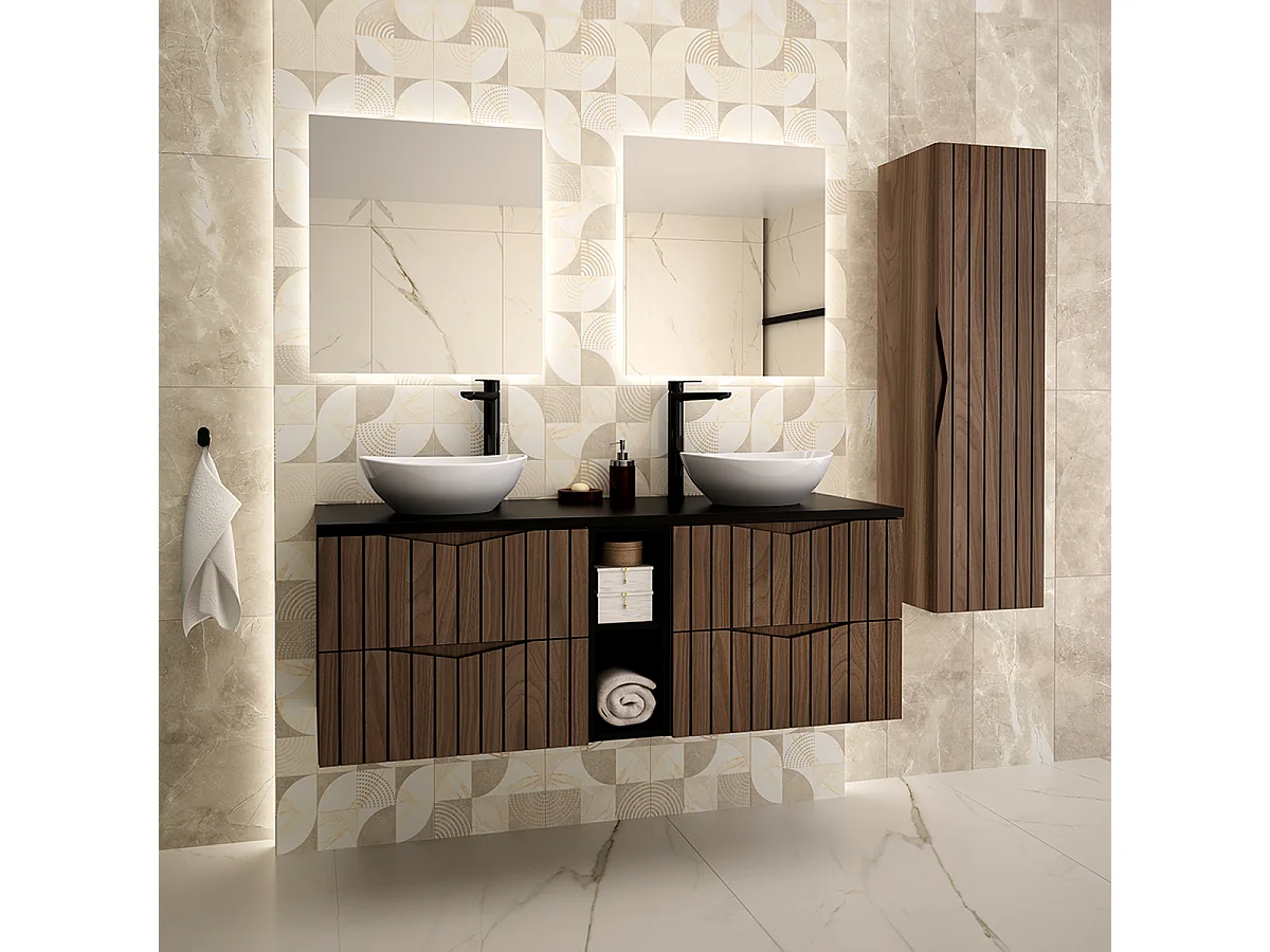 Waschtisch 140cm 2 Nischen Waschtisch Siena Holz und Schwarz