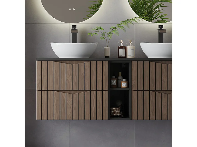 Mueble bajo lavabo 140cm 2 compartimientos encimera Siena madera y negro