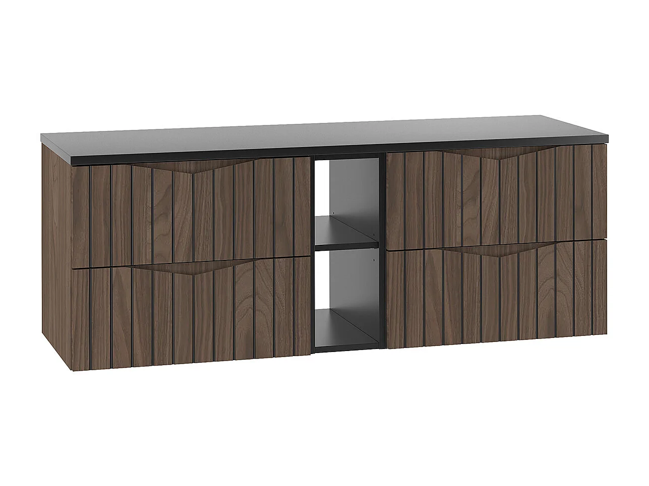Meuble sous-vasque 140cm 2 niches plan de toilette Siena bois et noir