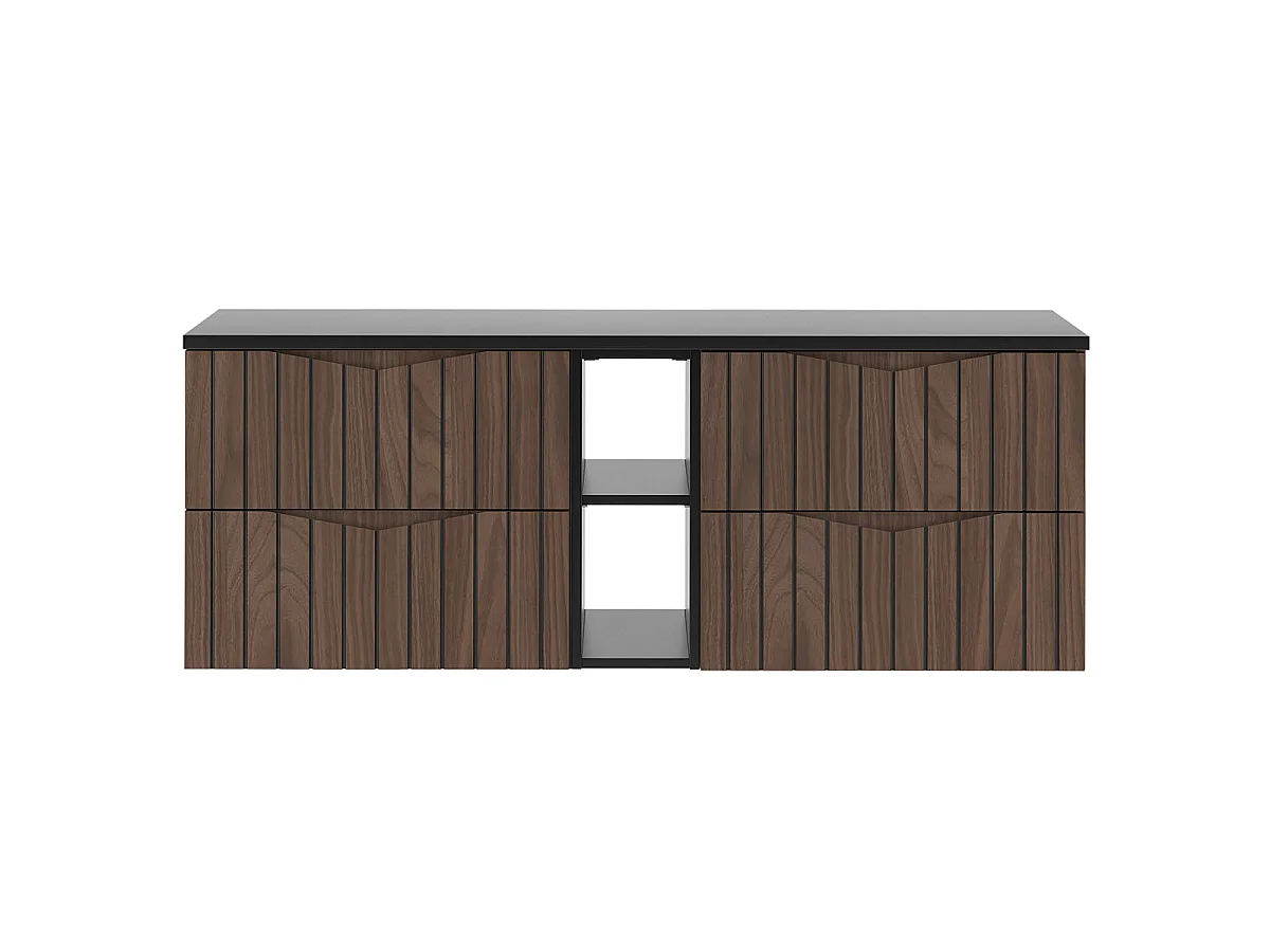 Under basin unit 140cm 2 niches Siena wood and black vanity top
