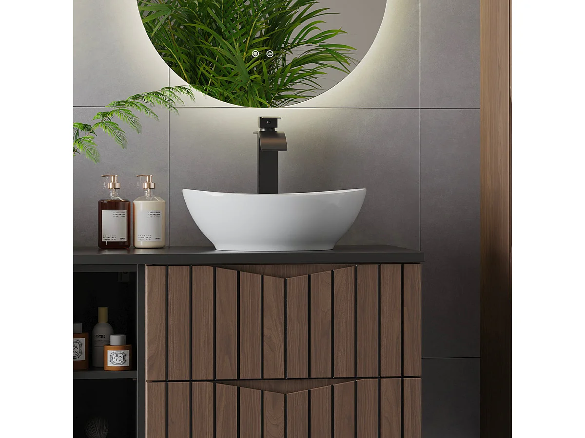 Under basin unit 140cm 2 niches Siena wood and black vanity top