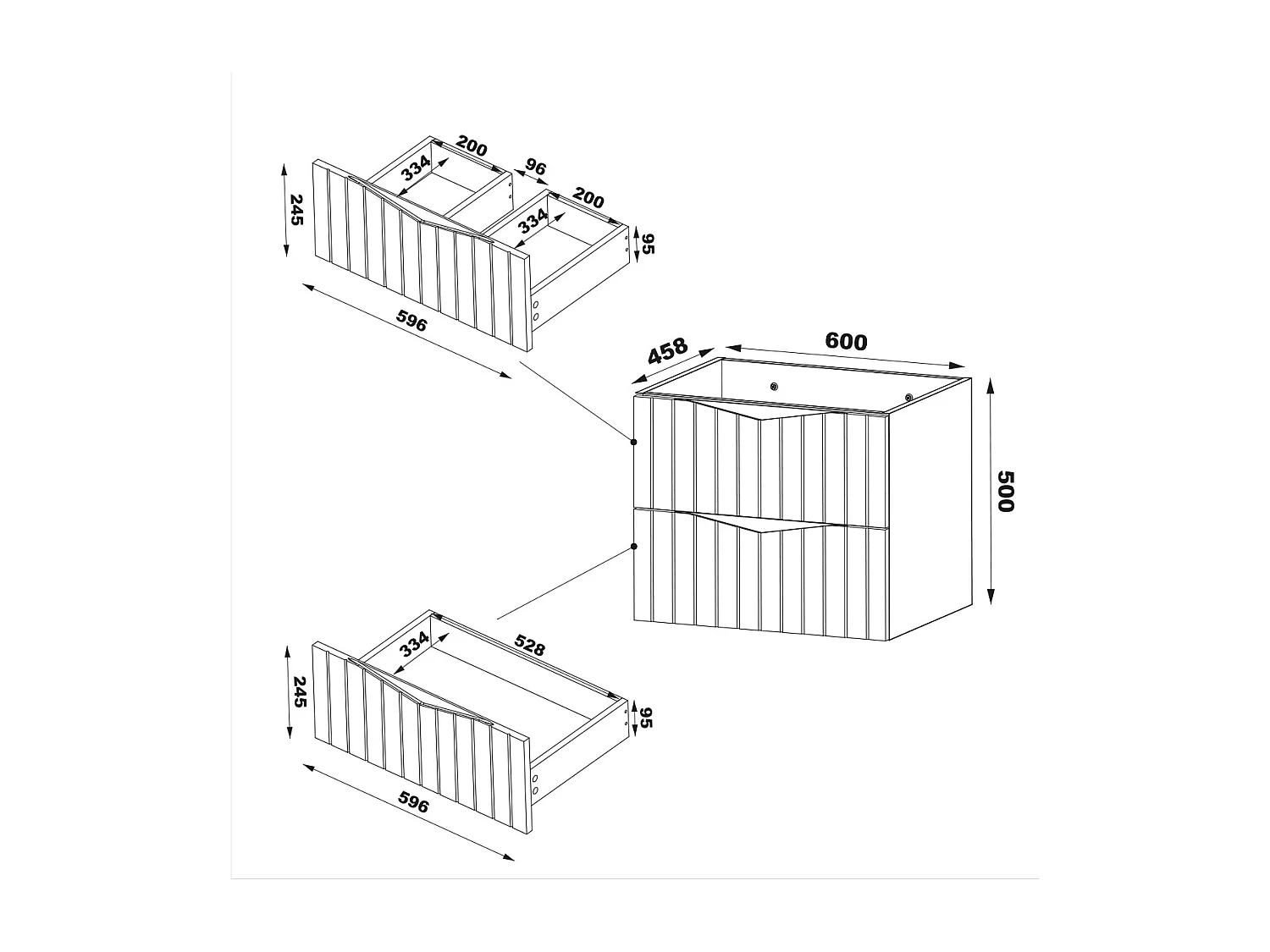 Meuble sous-vasque 60cm plan de toilette Siena bois et noir