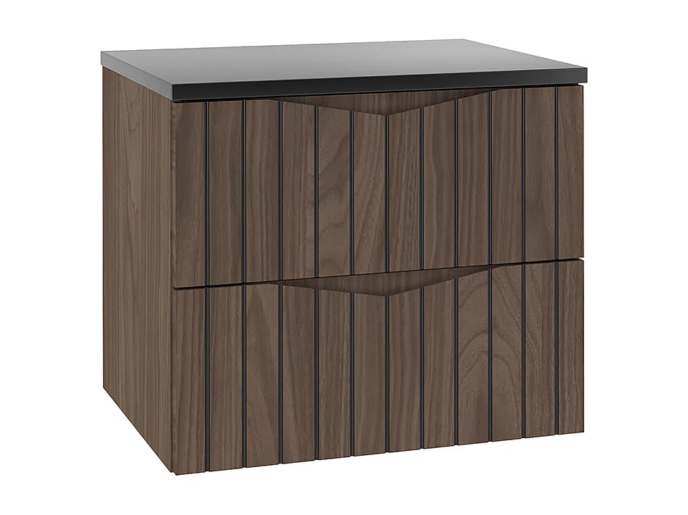 Wastafel 60cm Siena hout en zwart blad