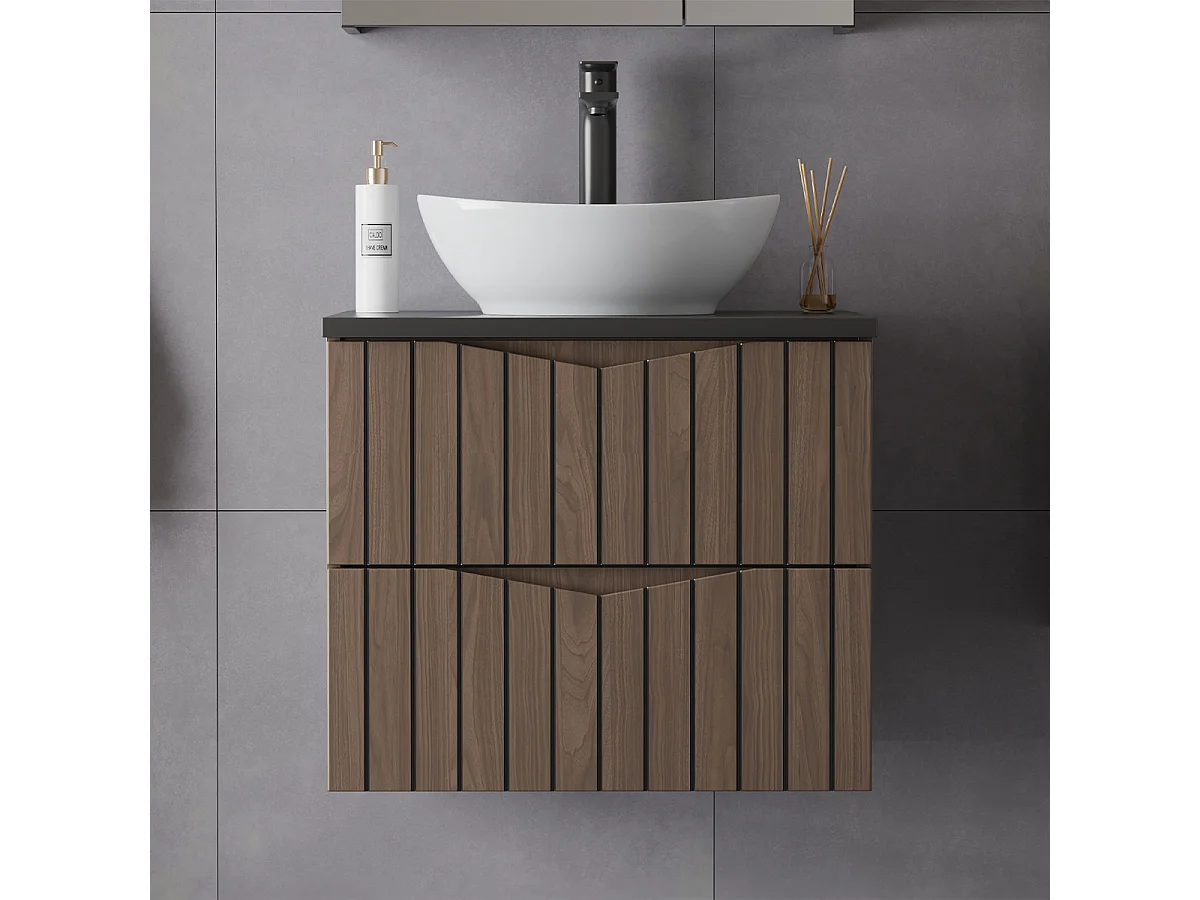 Wastafel 60cm Siena hout en zwart blad