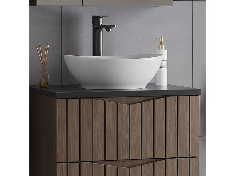 Wastafel 60cm Siena hout en zwart blad