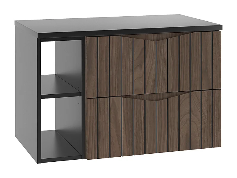 Meuble sous-vasque 80cm 2 niches plan de toilette Siena bois et noir