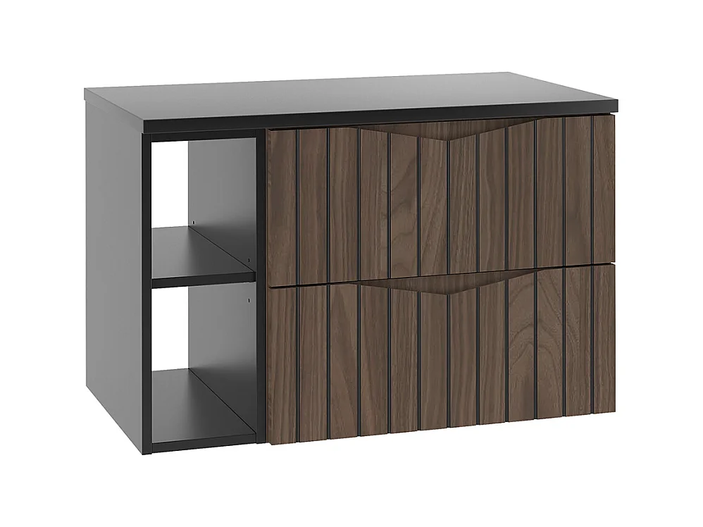 Meuble sous-vasque 80cm 2 niches plan de toilette Siena bois et noir