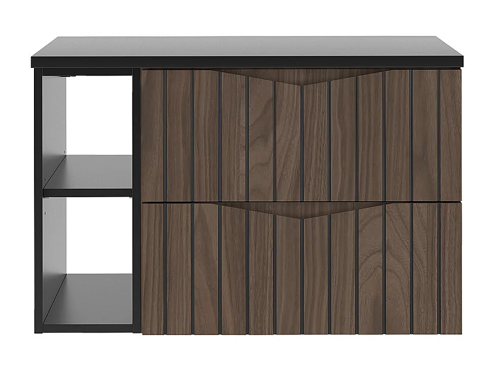 Meuble sous-vasque 80cm 2 niches plan de toilette Siena bois et noir