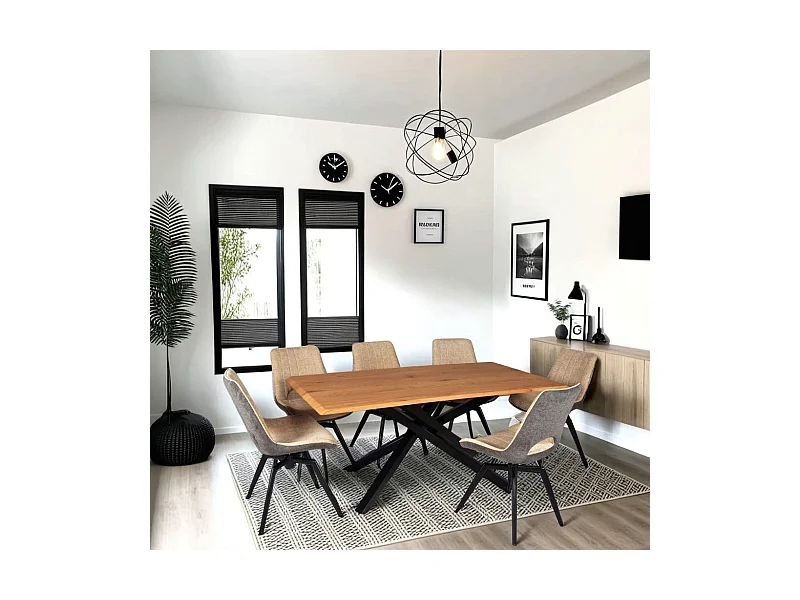 Table à manger MONTANA 180x90 CM- 8 personnes/ Plateau décor Chêne et Pieds métal noir