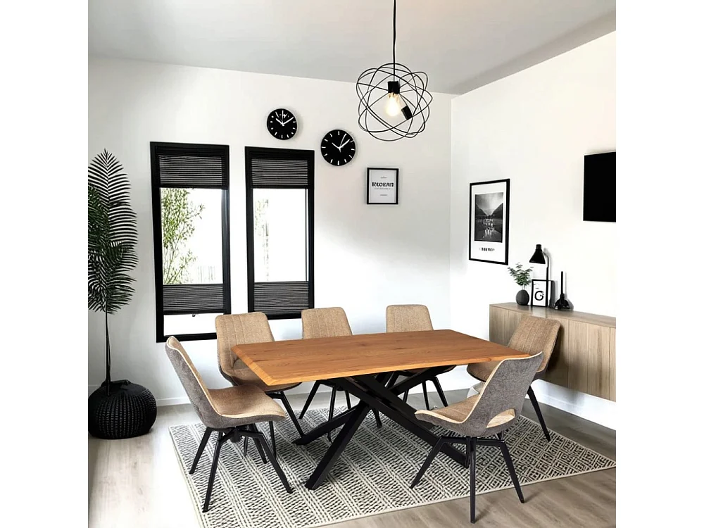 Table à manger MONTANA 180x90 CM- 8 personnes/ Plateau décor Chêne et Pieds métal noir