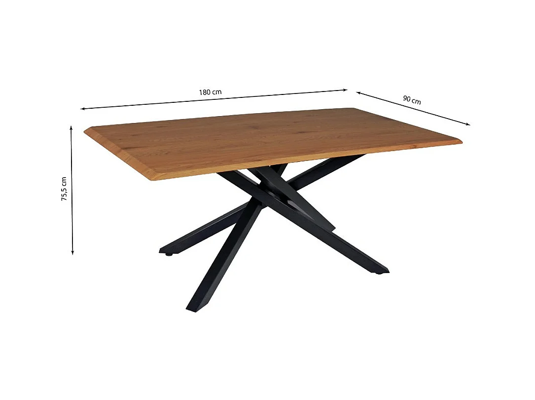 Table à manger MONTANA 180x90 CM- 8 personnes/ Plateau décor Chêne et Pieds métal noir