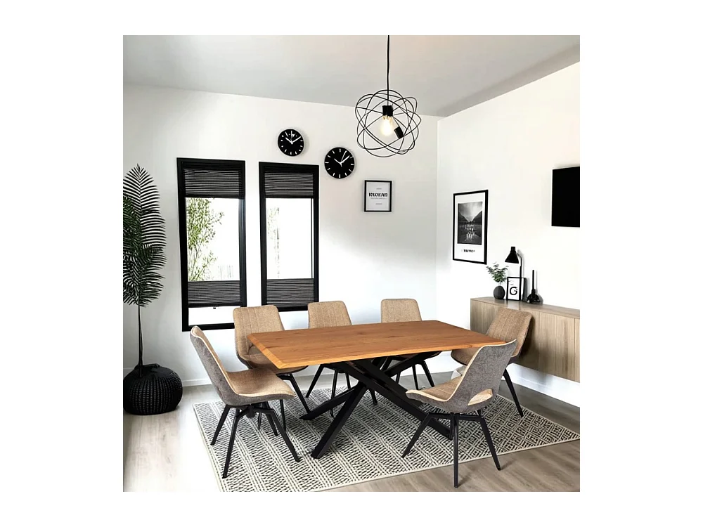 Table à manger MONTANA 180x90 CM- 8 personnes/ Plateau décor Chêne et Pieds métal noir