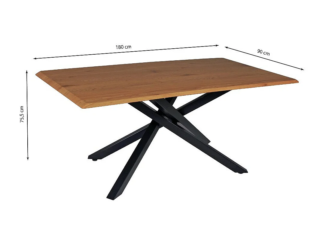 Table à manger MONTANA 180x90 CM- 8 personnes/ Plateau décor Chêne et Pieds métal noir