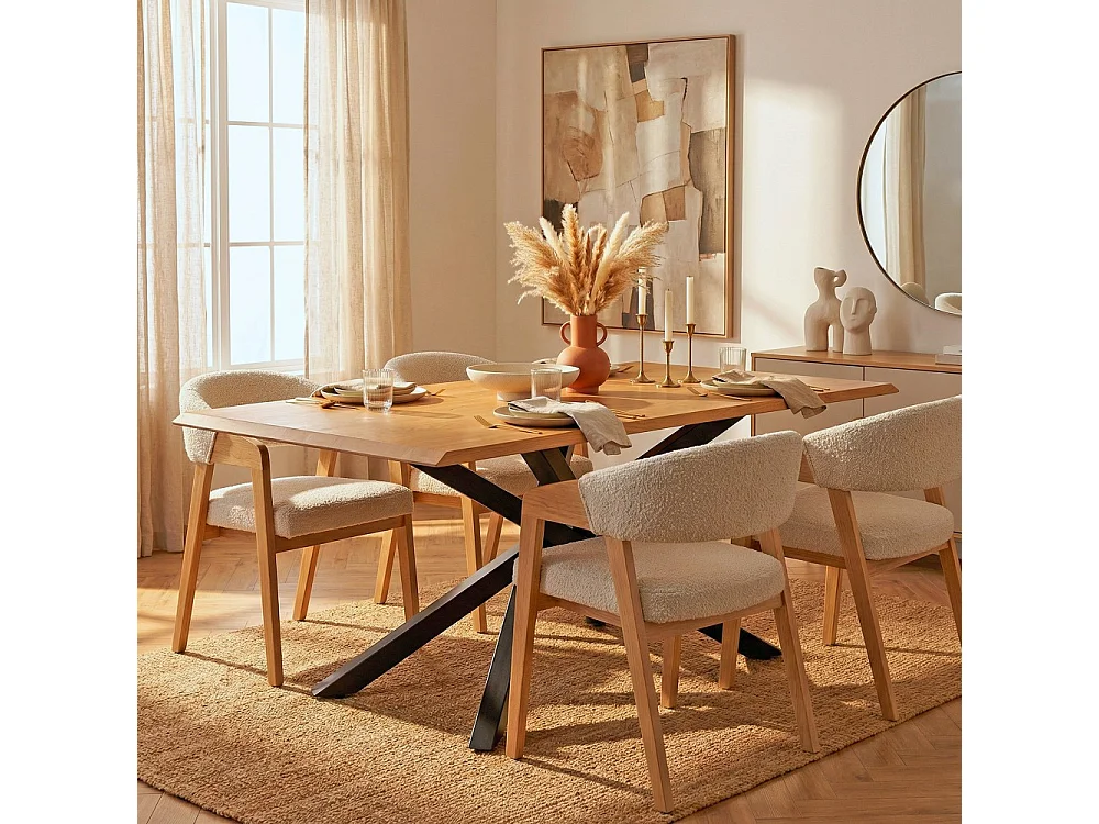 Table à manger MONTANA 180x90 CM- 8 personnes/ Plateau décor Chêne et Pieds métal noir