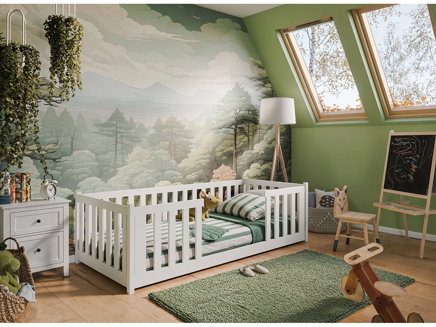 Lit Vista 117, Unique, Blanc, 90x200, Bois, Sommier à lattes, 96x208x62cm