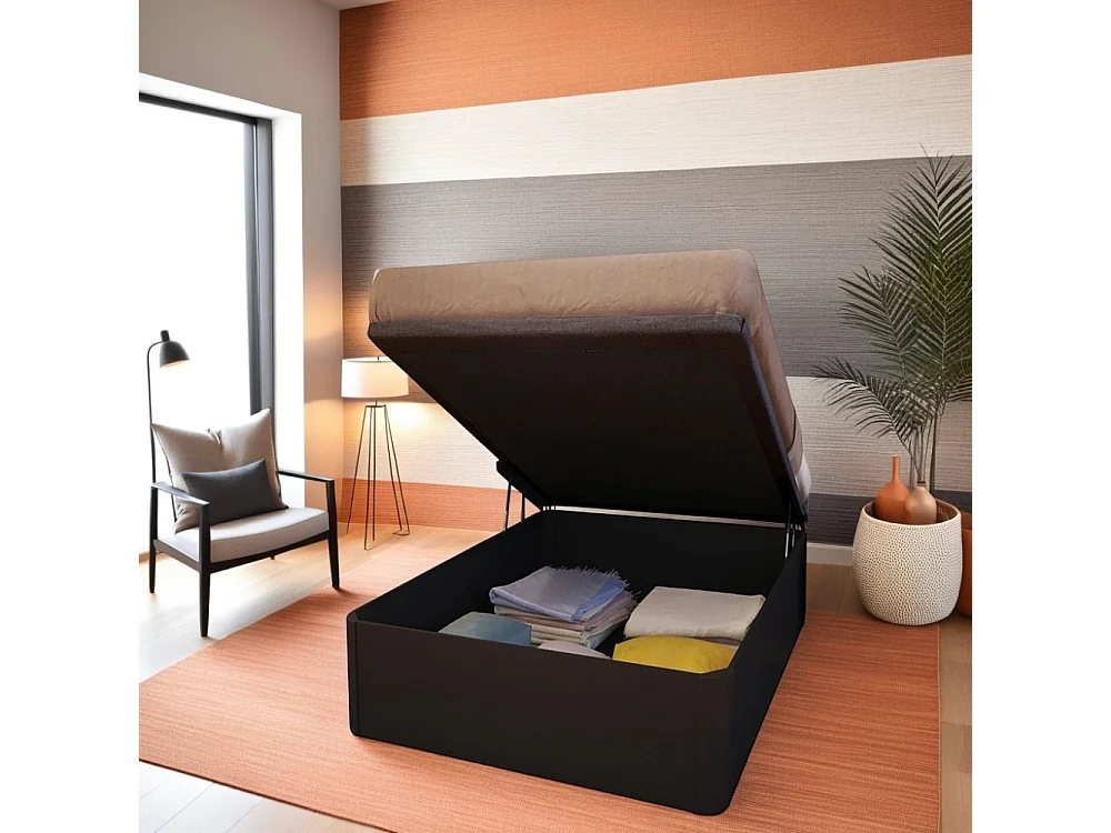 Lit coffre SPIRO 90x200 + 1 sommier / Noir