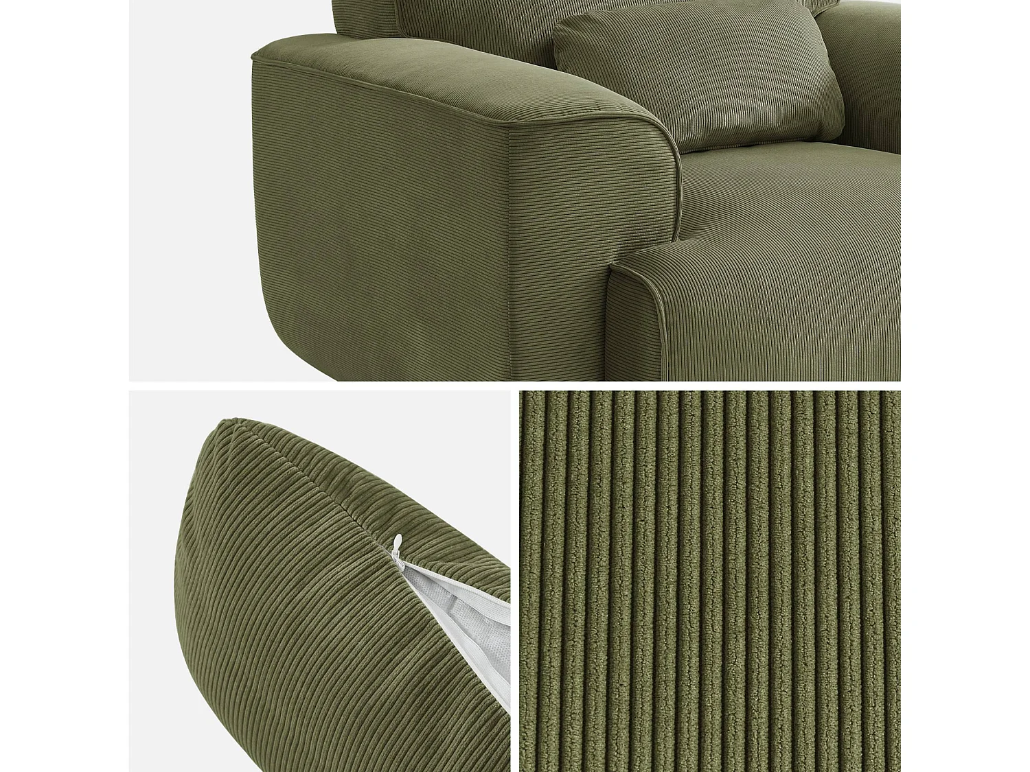 Sillón de pana con cojín verde