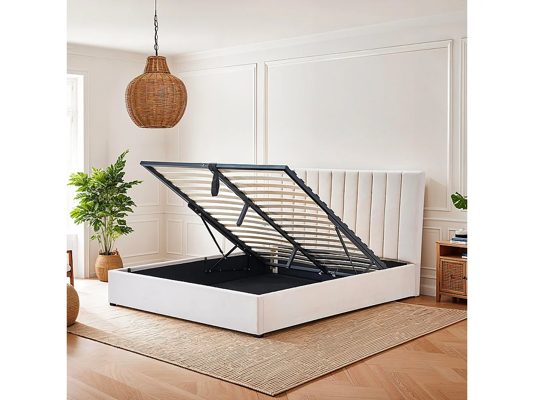 Lit coffre Giulia velours beige 160x200 cm