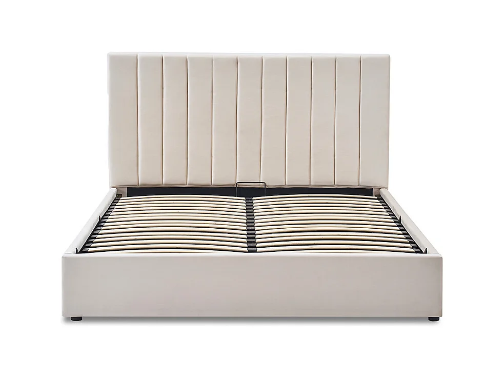 Lit coffre Giulia velours beige 140x190 cm