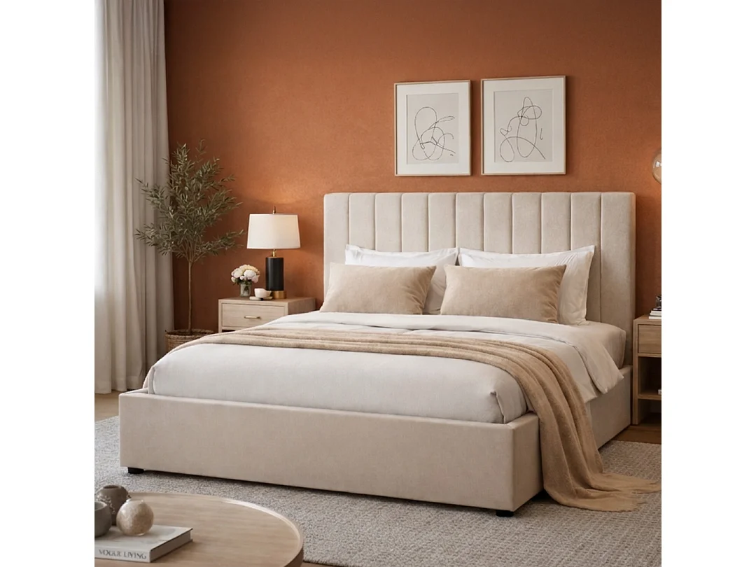 Lit coffre Giulia velours beige 140x190 cm