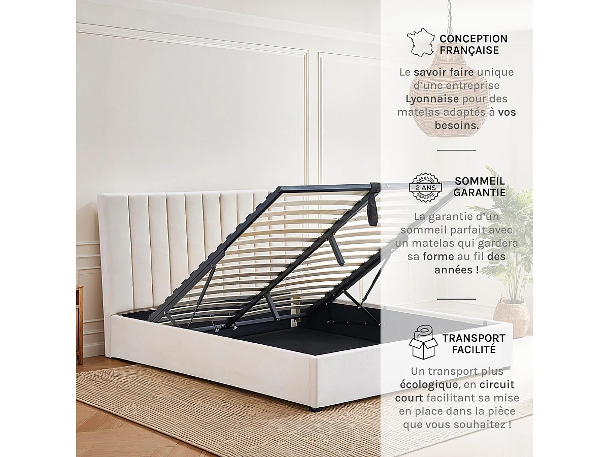 Lit coffre Giulia velours beige 140x200 cm