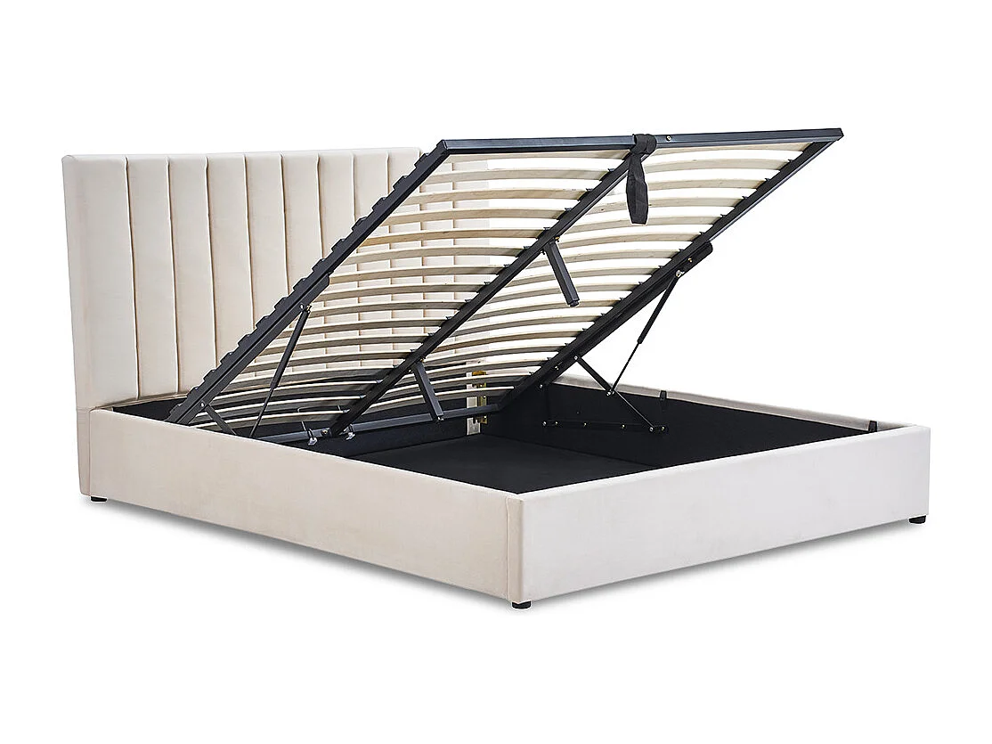 Lit coffre Giulia velours beige 140x200 cm