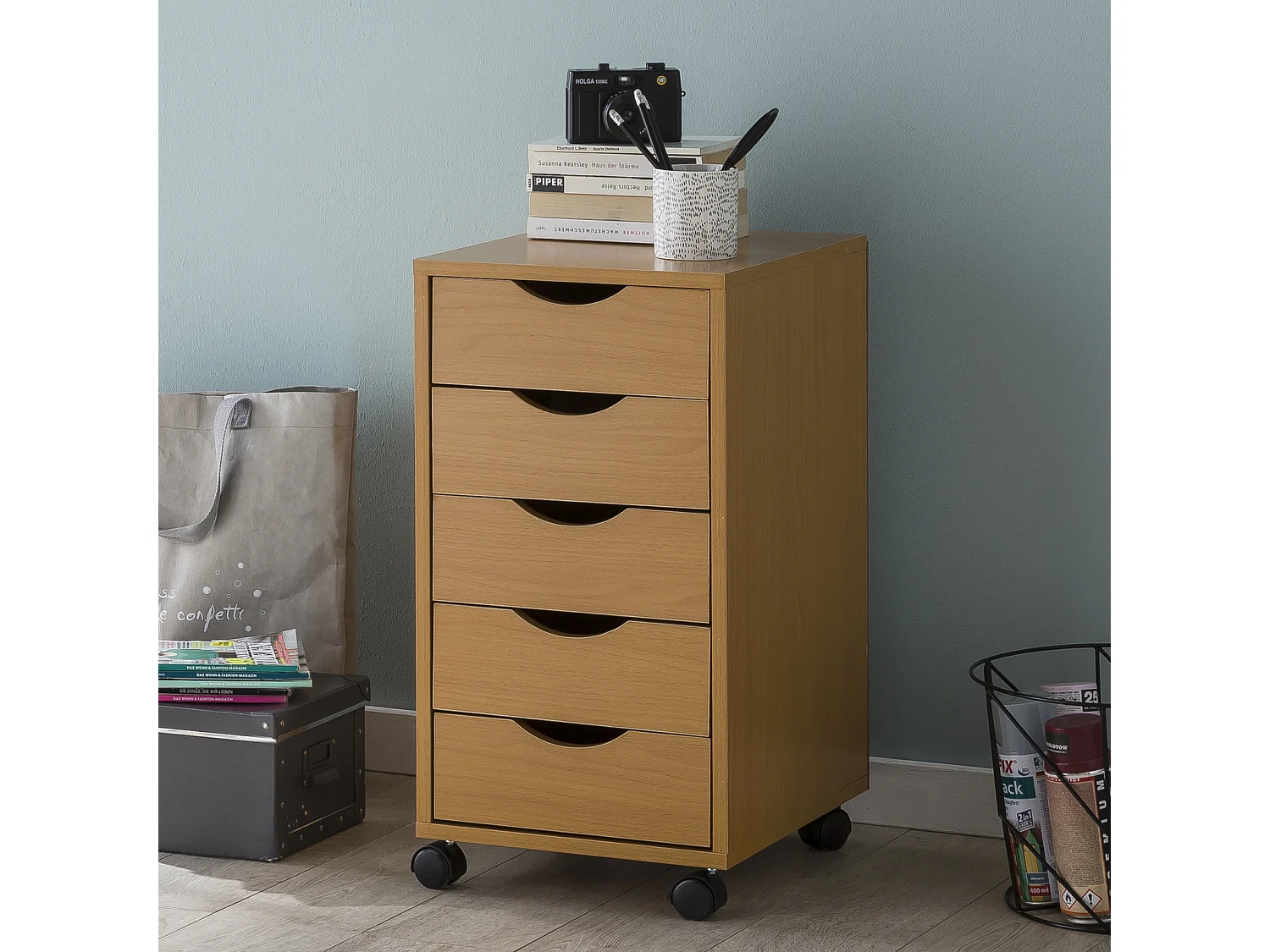 rouleau récipient MINA 33 x 68 x 38 cm MDF 5 tiroirs Sonoma | Unité de tiroir moderne avec des