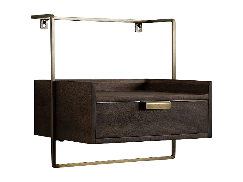 nachtconsole voor wandmontage 44x45x35 cm mango massief hout donkerbruin, nachtkastje met lade, zwevende wandplank voor boxspringbed, nachtkastje hangend
