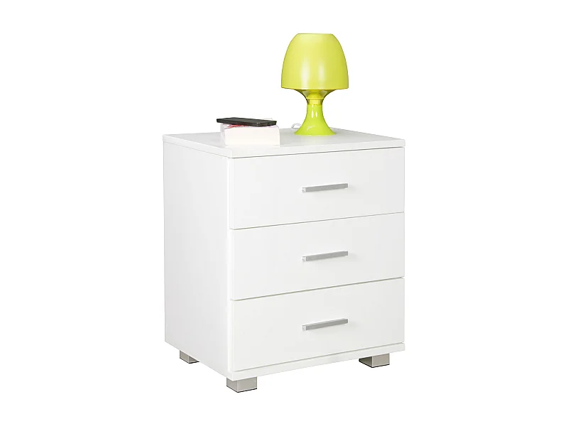 bed NINA Holz nachtkastje met 3 laden moderne witte | Ontwerp nachtkastje 45 x 54 x 34 cm | Small bed