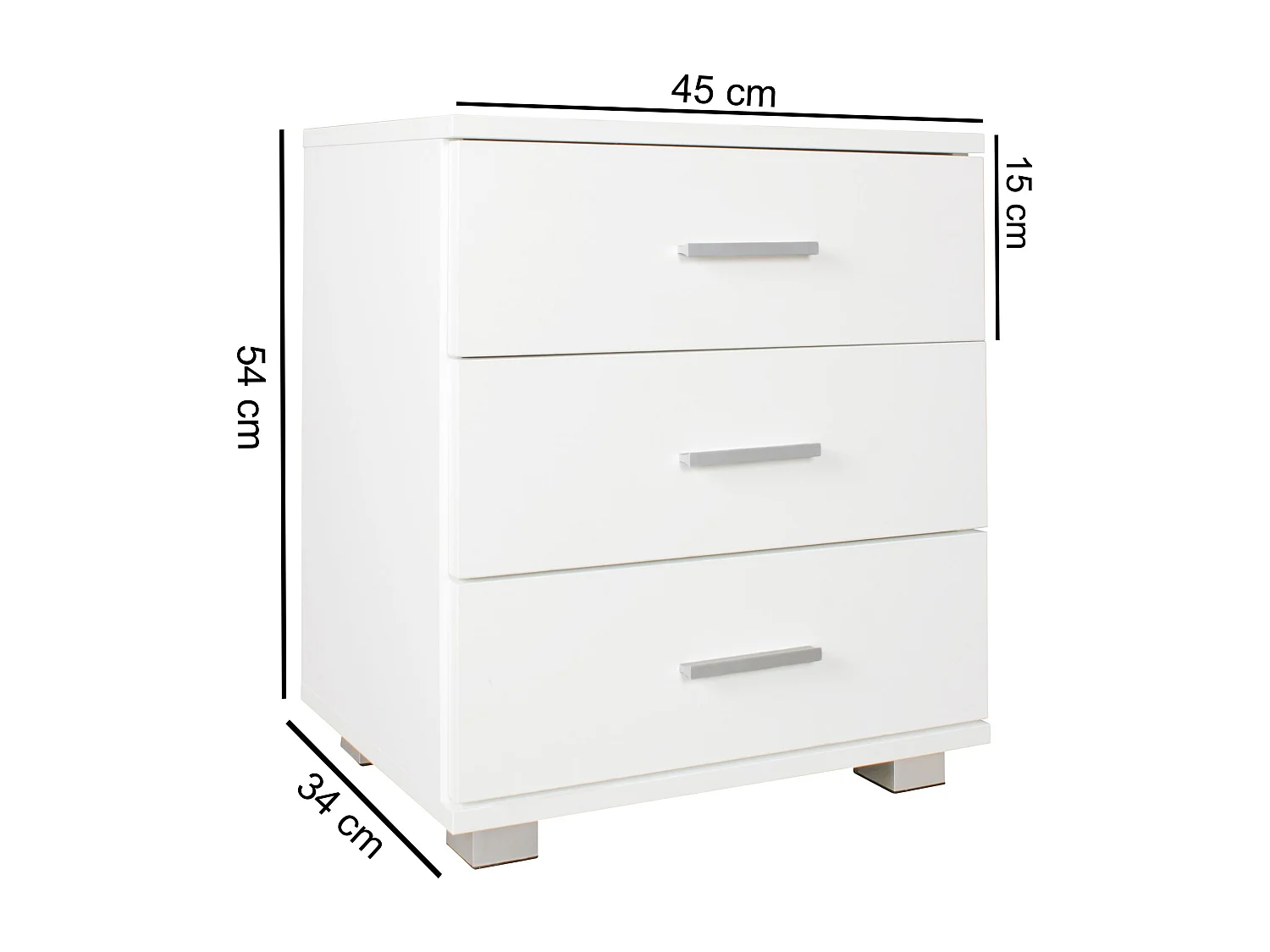 Nachtkonsole LATINA Holz Nachttisch modern mit 3 Schubladen weiss, Design Nachtkästchen 45 x 54 x