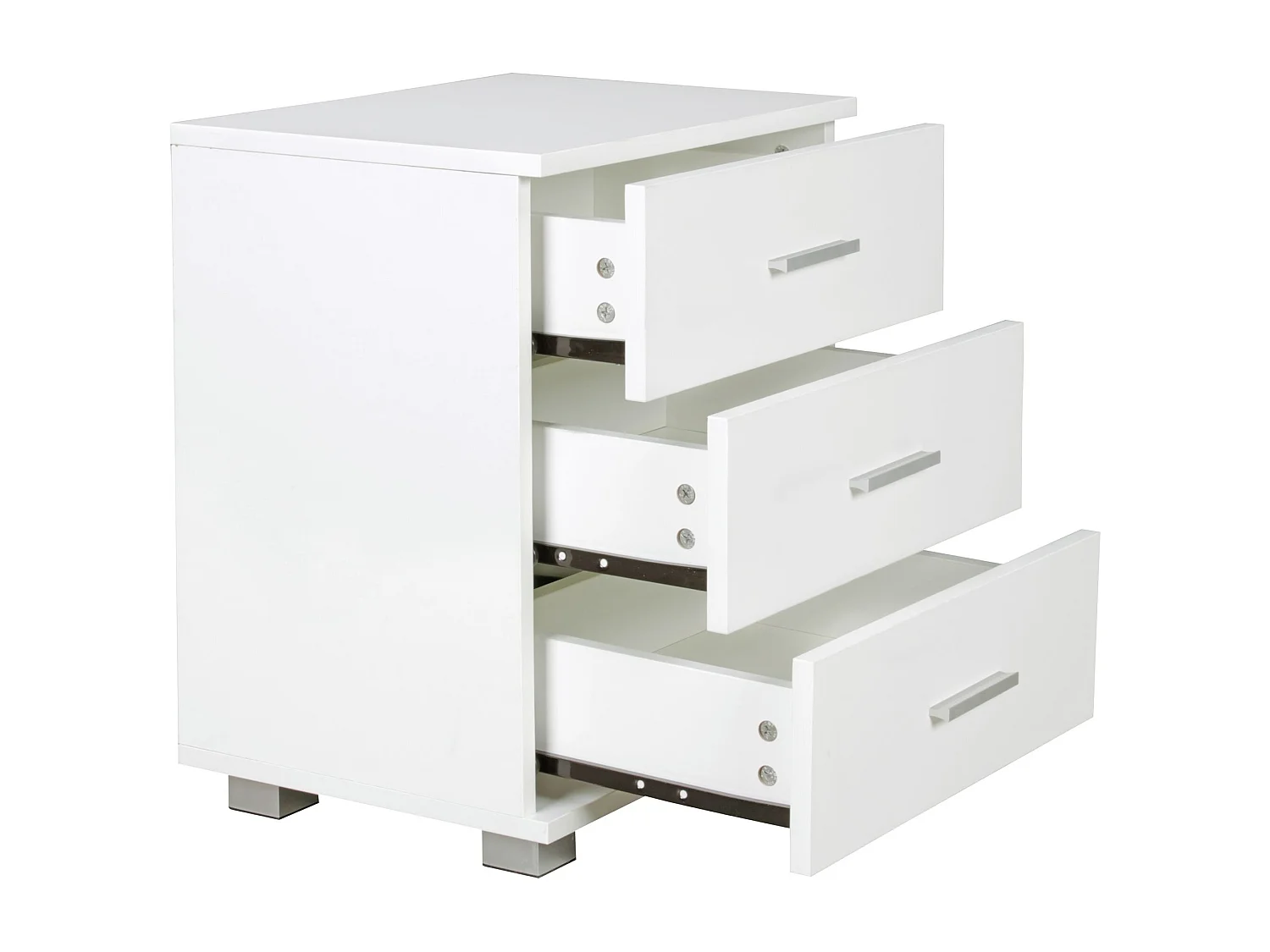 Nachtkonsole LATINA Holz Nachttisch modern mit 3 Schubladen weiss, Design Nachtkästchen 45 x 54 x