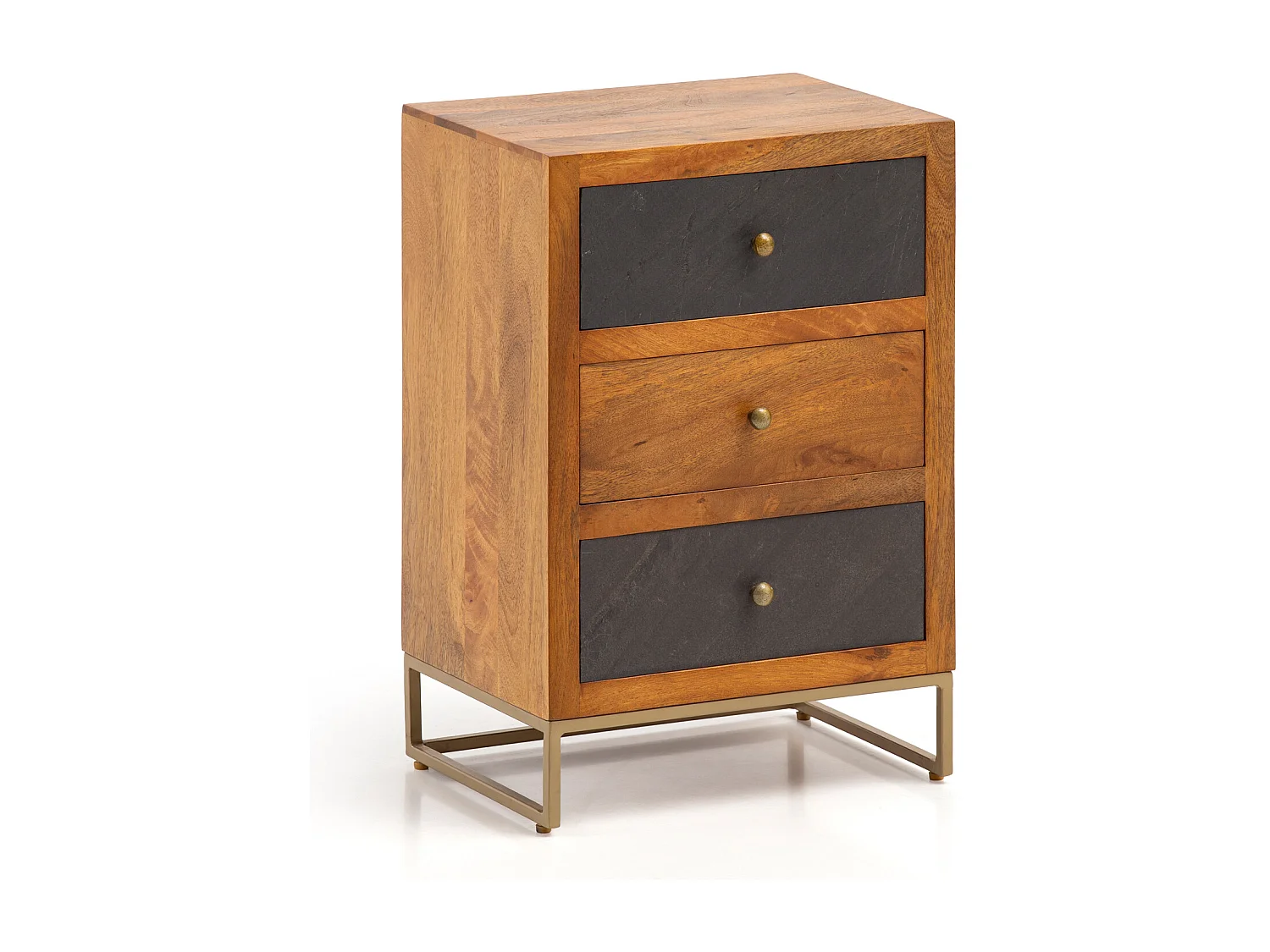 nachtkastje mango massief hout/steenlook 40x60x30 cm nachtkastje boxspringbed | Design nachtkastje bruin met 3 lades | Nachtkastje met opbergruimte en metalen frame