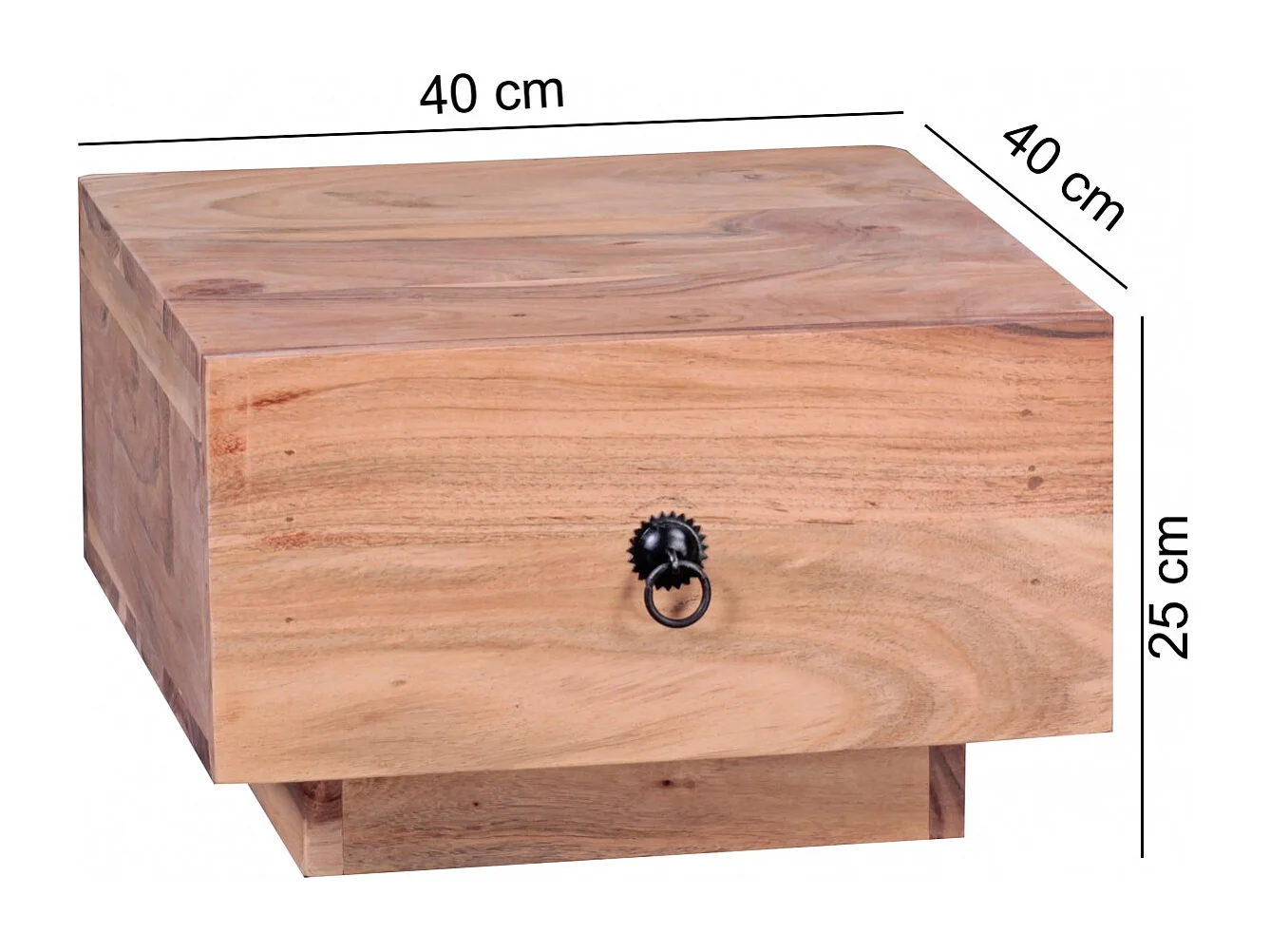 Design Nachttisch MUMBAI Massiv-Holz Akazie 40x40x25 cm, Moderne Nacht-Kommode mit Schublade,