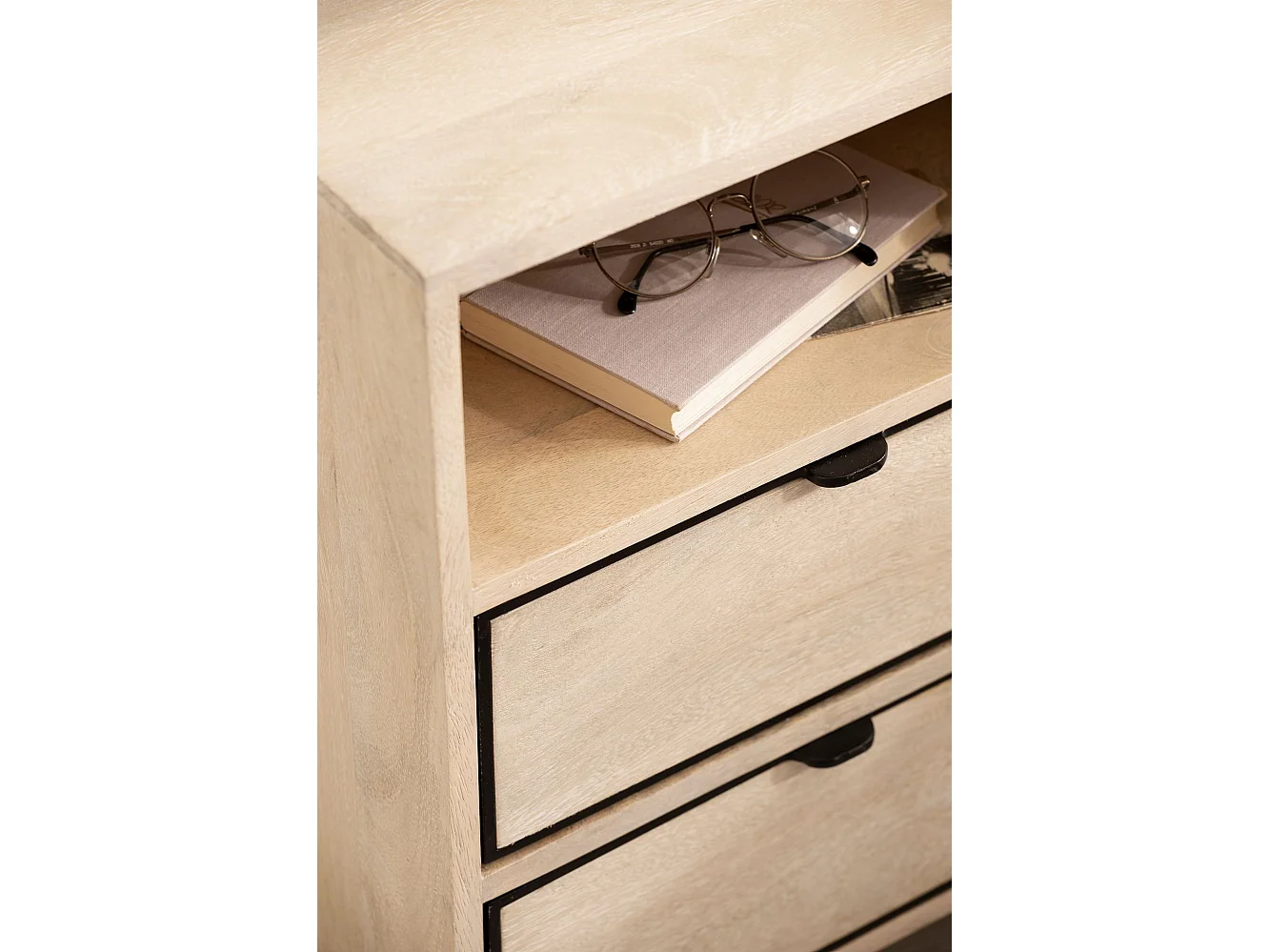 Nachttisch Mango Massivholz / Metall 43x60x30 cm Nachtschrank Boxspringbett, Design Nachtkonsole